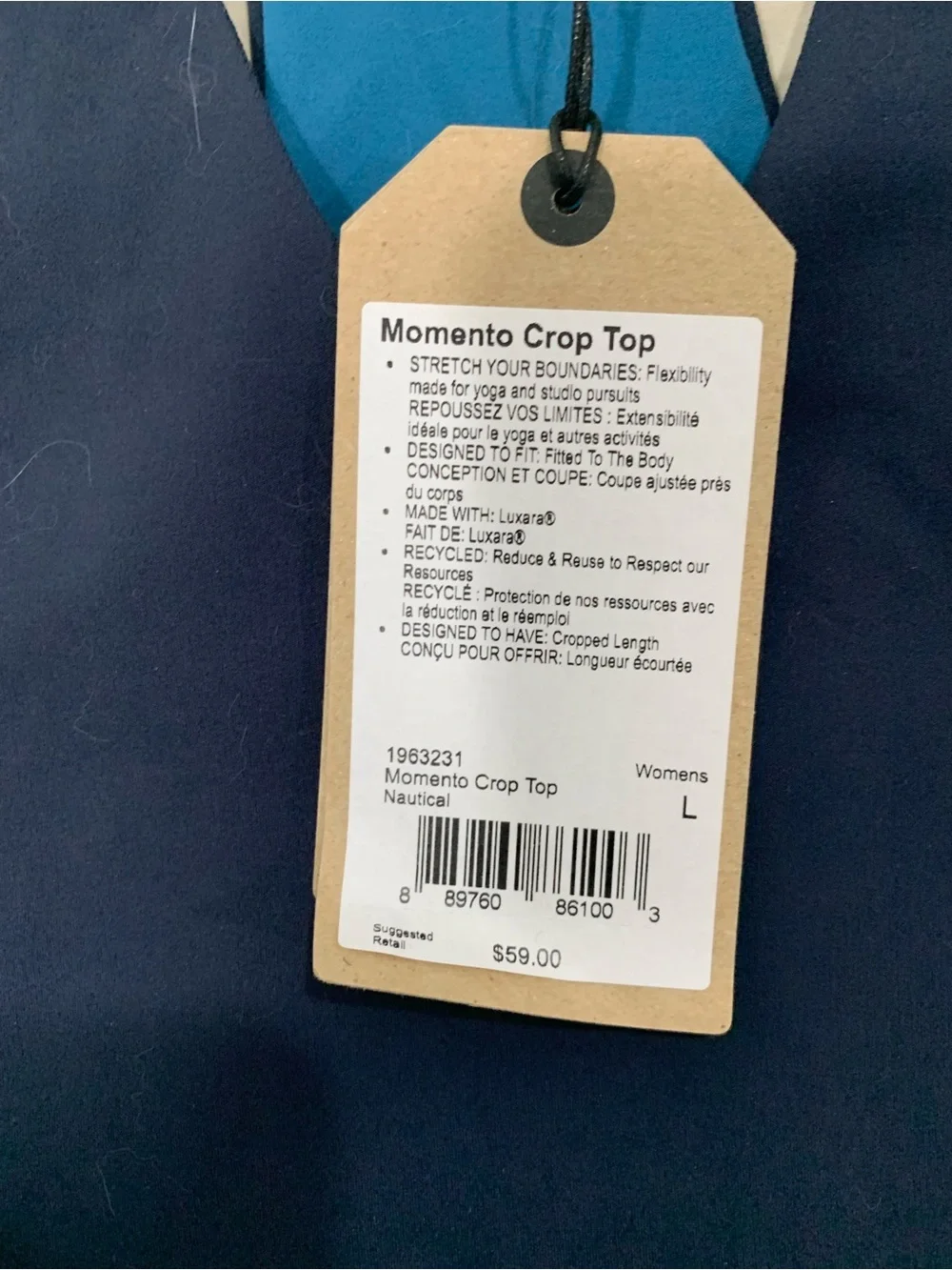 Prana size Large Blue Memento Crop Top NEW